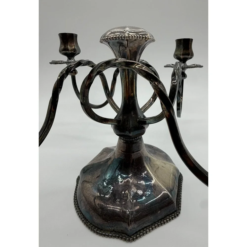 Antique Pairpoint Mfg Co Quadruple Plate Candelabra G117 Silver 5 Light 15